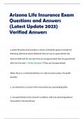 Arizona Life Insurance Exam  Questions and Answers  (Latest Update 2023)  Verified Answers