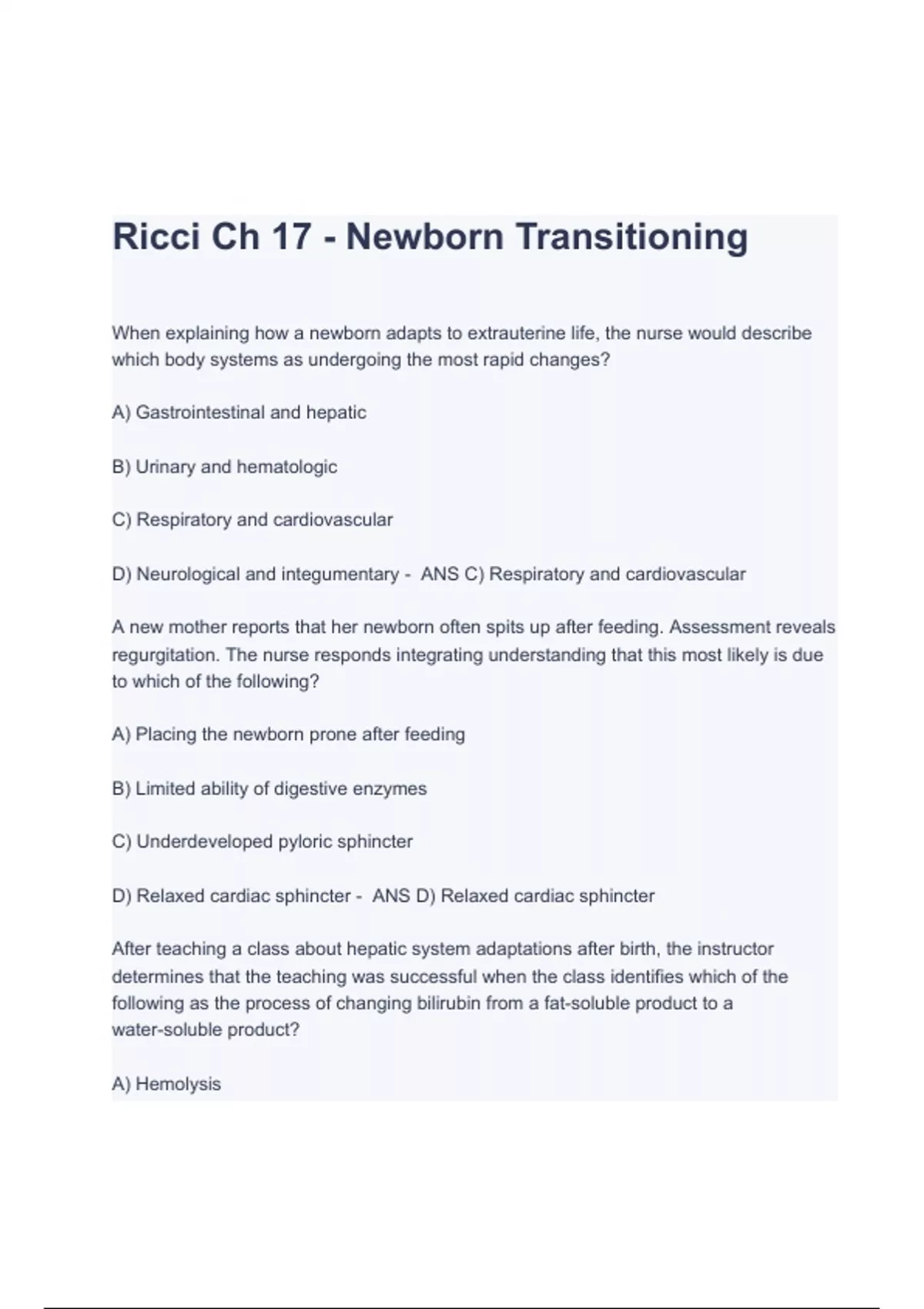 Essentials of Maternity Newborn Transitioning Chapter 17 Ricci Test ...
