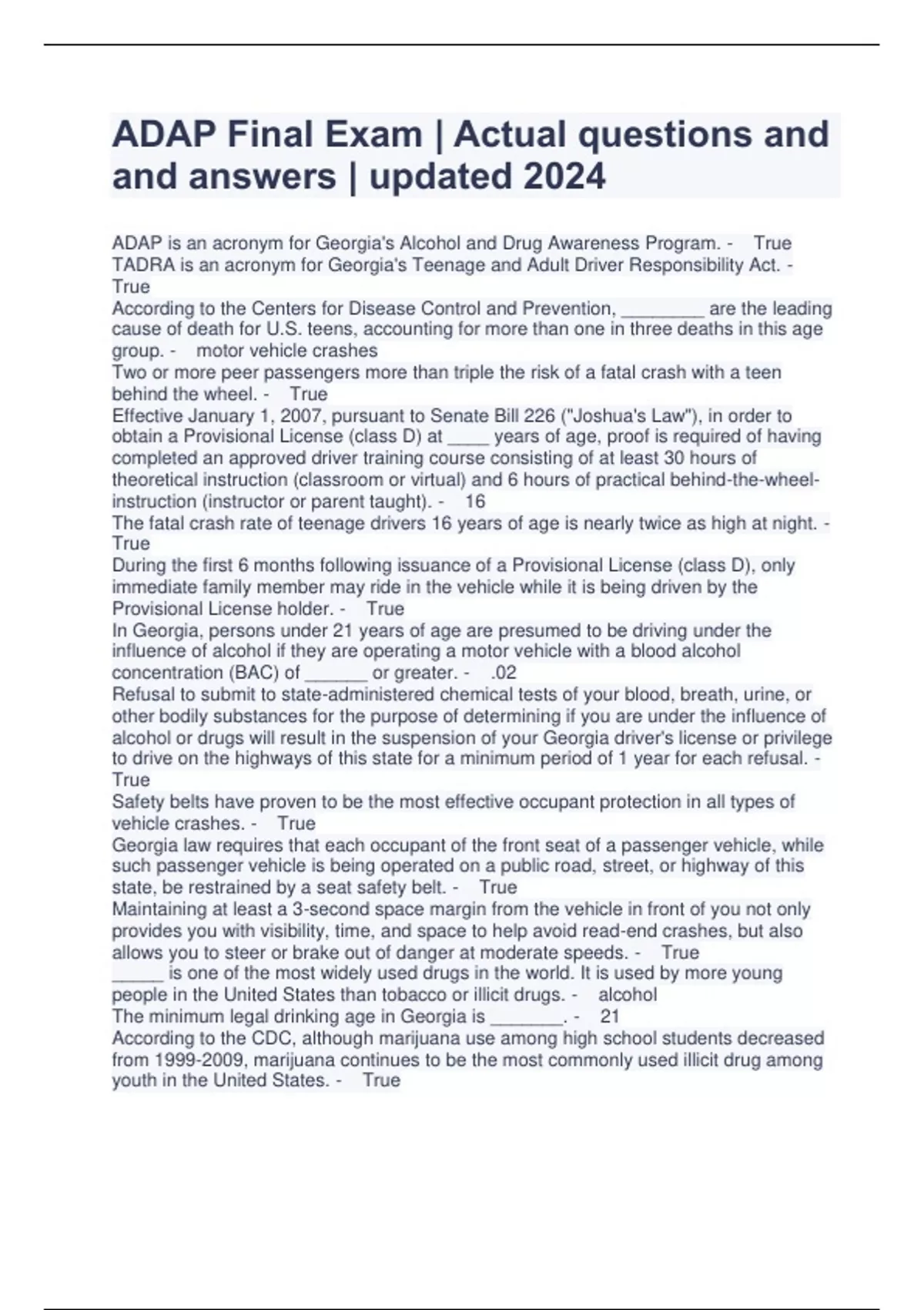 ADAP Final Exam Actual questions and and answers updated 2024