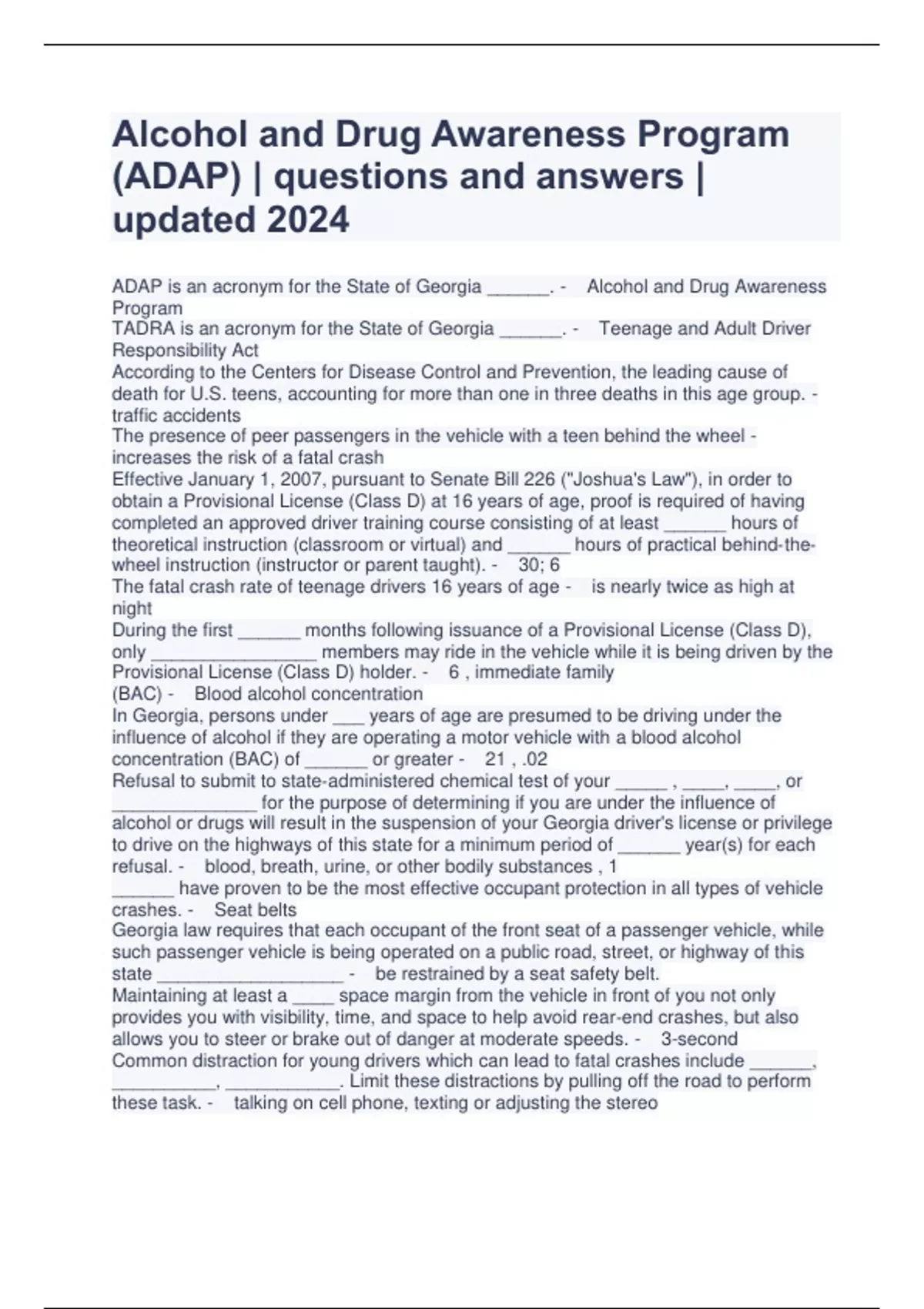 Alcohol and Drug Awareness Program (ADAP) questions and answers