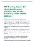 CITI Training, Modules 1-24  (Biomedical Research) Questions With Verified  Solutions |LATEST UPDATE 2023/2024