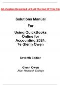 Using QuickBooks Online for Accounting 2024, 7e Glenn Owen (Solutions Manual All Chapters, 100% original verified, A+ Grade)