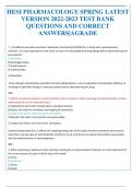 HESI PHARMACOLOGY SPRING LATEST  VERSION 2022-2023 TEST BANK  QUESTIONS AND CORRECT  ANSWERS&vert;AGRADE