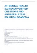 ATI MENTAL HEALTH 2023 EXAM VERIFIED  QUESTIONS AND  ANSWERS LATEST  SOLUTION GRADED A