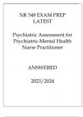 NR 548 EXAM PREP LATEST PSYCHIATRIC ASSESSMENT FOR PSYCHIATRIC MENTAL HEALTH NURSE PRACTITIONER ANSWERED 2024