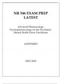 NR 546 EXAM PREP LATEST ADVANCED PHARMACOLOGY PSYCHOPHARMACOLOGY FOR THE PSYCHIATRIC MENTAL HEALTH NURSE PRACTITIONER ANSWERED 2024