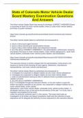 State of Colorado Motor Vehicle Dealer Board Mastery Examination Questions And Answers