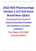 2022 HESI Pharmacology Version 1 (v1) Exit Exam Brand New Q&As! Guaranteed Pass Grade A+ Actual Screenshots Provided ALL Questions & Answers Included