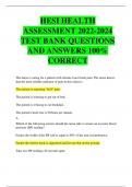 HESI HEALTH ASSESSMENT TEST BANK QUESTIONS AND ANSWERS 2023/2024