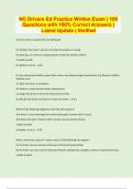 NC Drivers Ed Practice Written Exam &vert; 100  Questions with 100&percnt; Correct Answers &vert;  Latest Update &vert; Verified