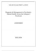 NR 605 EXAM PREP LATEST DIAGNOSIS & MANAGEMENT IN PSYCHIATRIC MENTAL HEALTH ACROSS THE LIFESPAN I ANSWERED 2023
