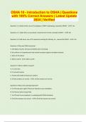 OSHA 10 - Introduction to OSHA &vert; Questions  with 100&percnt; Correct Answers &vert; Latest Update  2024 &vert; Verified