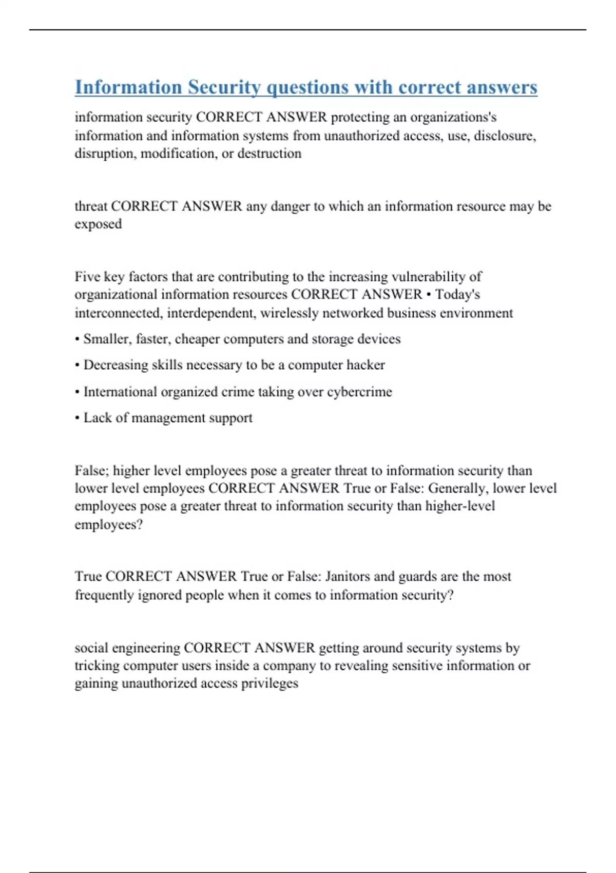 Information Security questions with correct answer2 Stuvia US