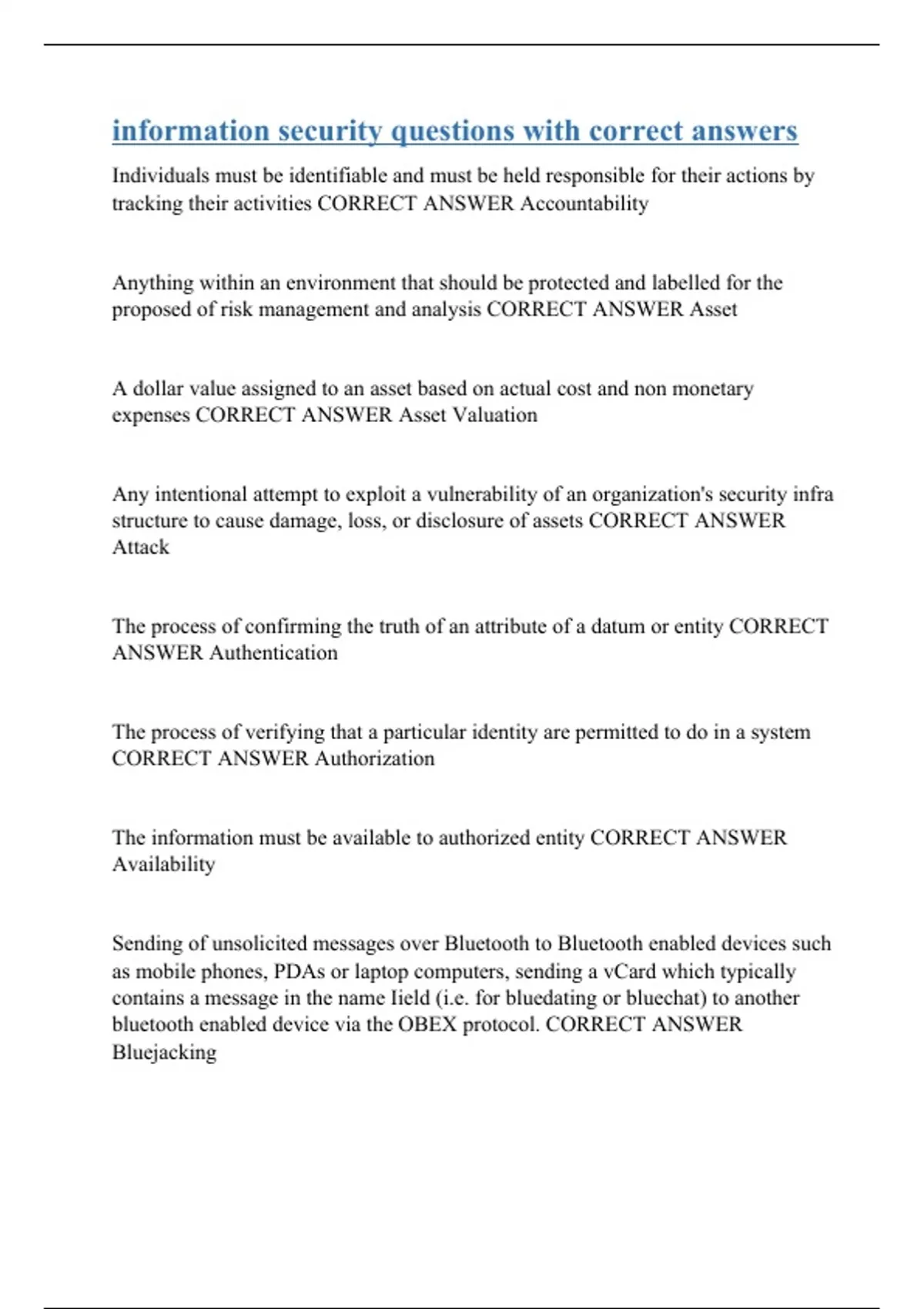 information security questions with correct answers. CISM Certified