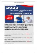 STATE MED AIDE TEST PREP QUESTIONS (208 TERMS) WITH SOLUTIONS, ALREADY GRADED A+ 2023-2024. 