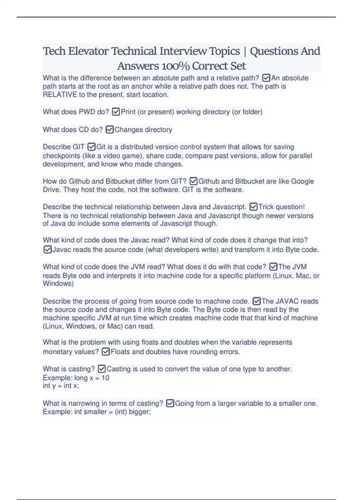 Tech Elevator Technical Interview Topics | Questions And Answers 100% ...