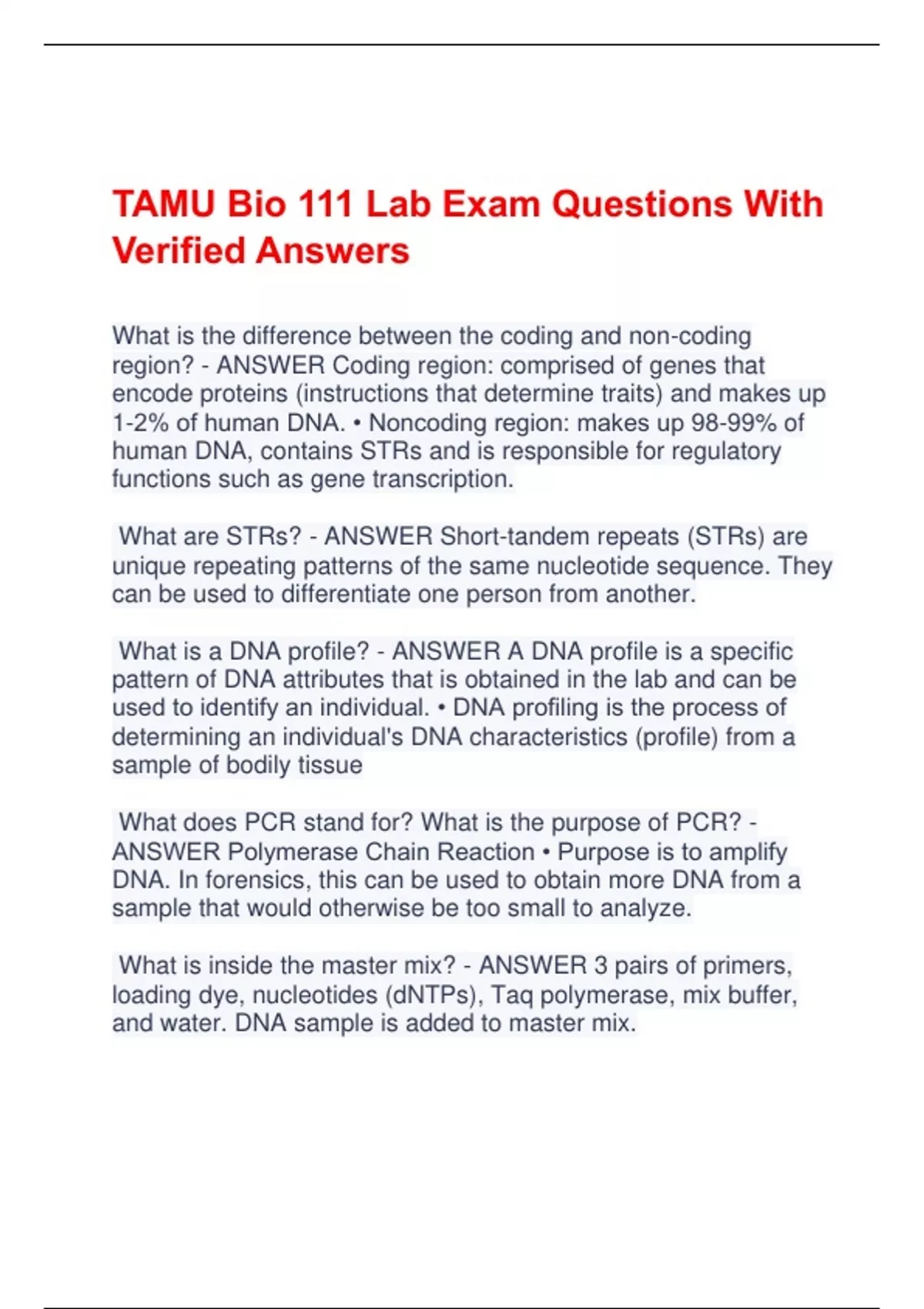 Tamu Lab Injection TAMU Bio 111 Lab Exam Questions With Verified Answers - TAMU bio 111 ...
