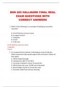 BSN 205 HALLMARK FINAL REAL  EXAM QUESTIONS WITH  CORRECT ANSWERS