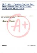 CRJS 1001-1, Contemp Crim Just Syst;  Exam - Week 6 Final 30/30 Correct  (Sring 2020) RETAKE 2024