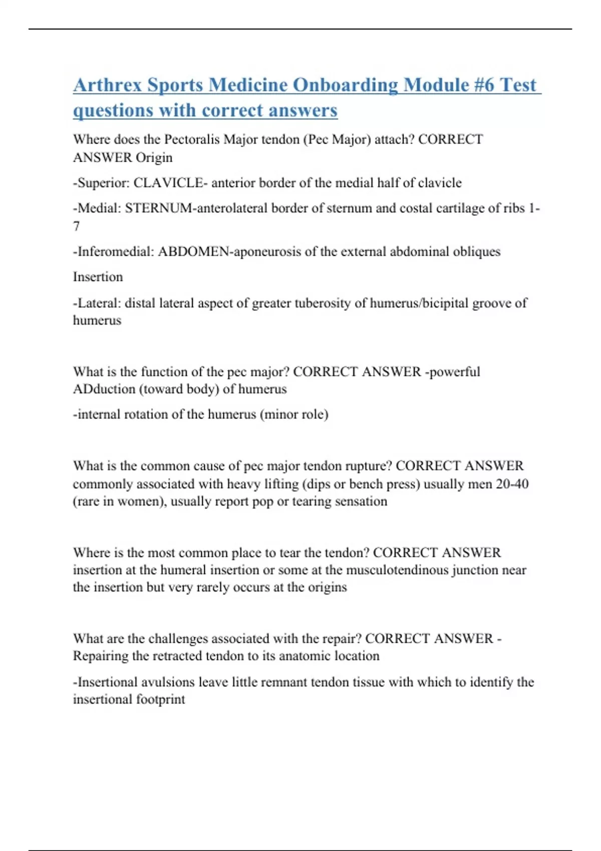 Arthrex Sports Medicine Onboarding Module 6 Test questions with