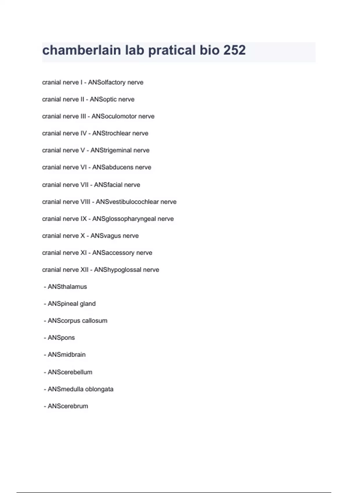 chamberlain lab practical bio 252 already graded A+ 2023/2024 BIOS