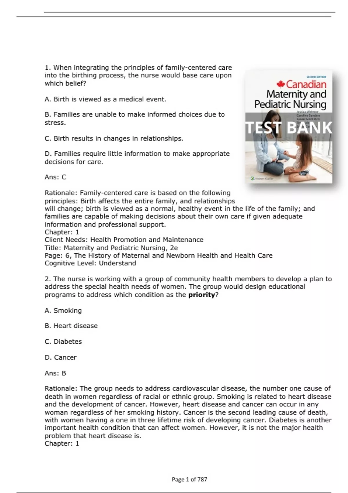 Test Bank For Canadian Maternity and Pediatric Nursing 2nd Edition