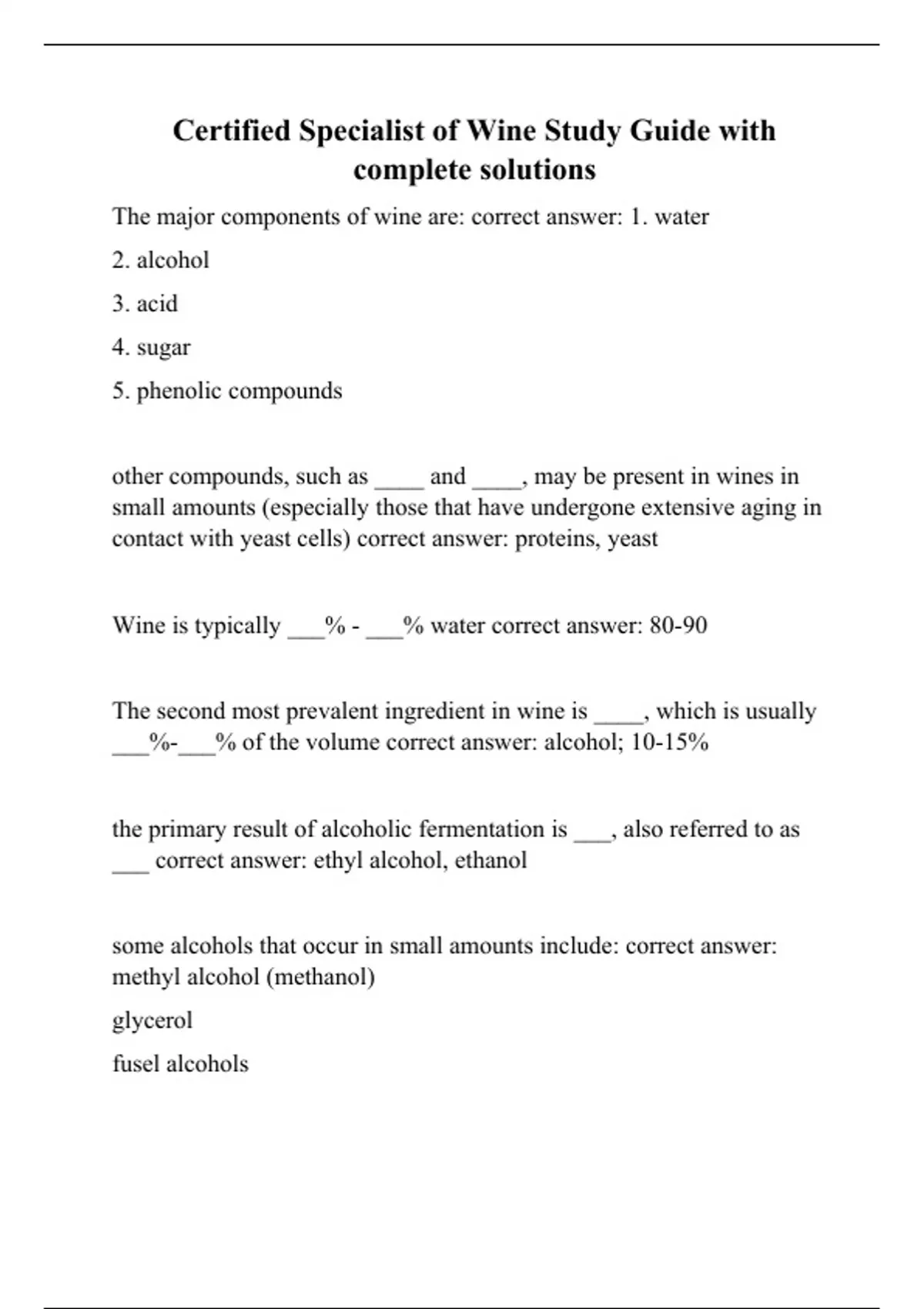 Csw Course Certified Specialist of Wine Study Guide with complete solutions ...