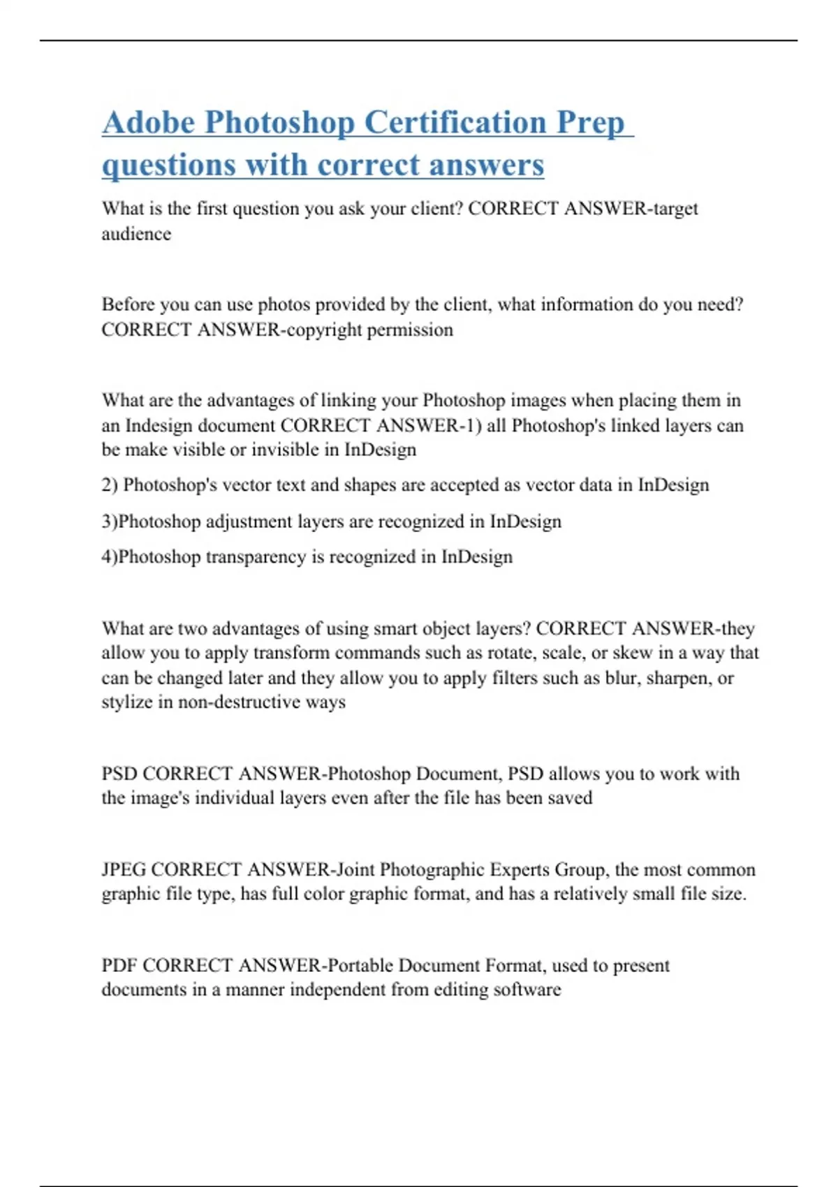 Adobe Certification Prep questions with correct answers