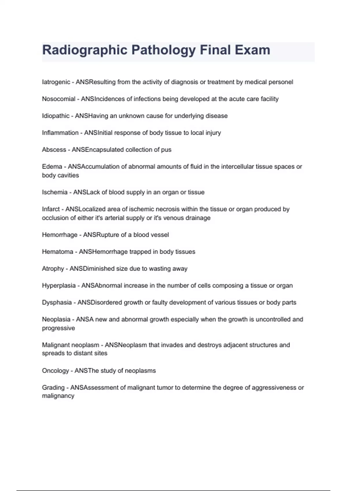Radiographic Pathology Final Exam 2023/2024 already graded A+ Radiographic Pathology Stuvia US