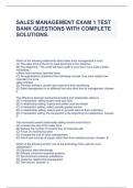 SALES MANAGEMENT EXAM 1 TEST BANK QUESTIONS WITH COMPLETE SOLUTIONS.