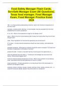 Food Safety Manager Flash Cards, ServSafe Manager Exam (80 Questions), Texas food manager, Food Manager Exam, Food Manager Practice Exam 2024