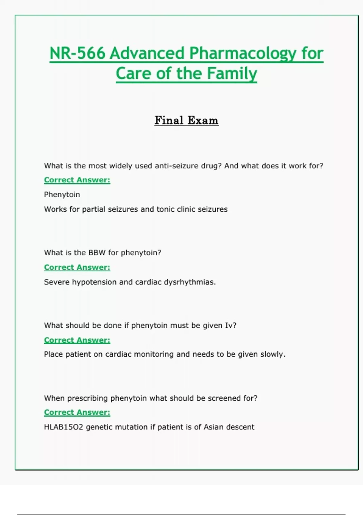 NR566 / NR 566 Final Exam (Latest 2024 / 2025): Advanced Pharmacology ...