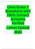 Cans Exam 1 Questions with 100% Correct Answers Verified  Latest Update  2024