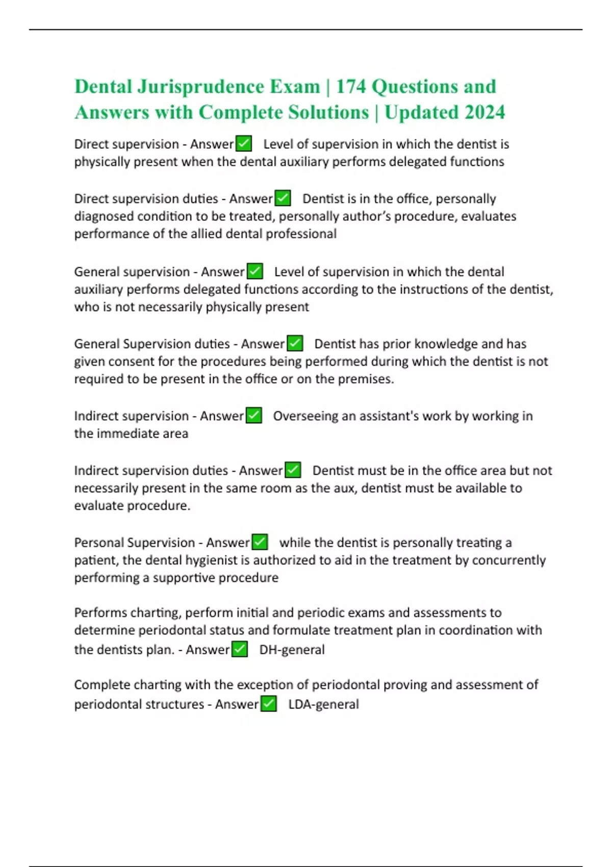 Dental Jurisprudence Exam 174 Questions and Answers with Complete