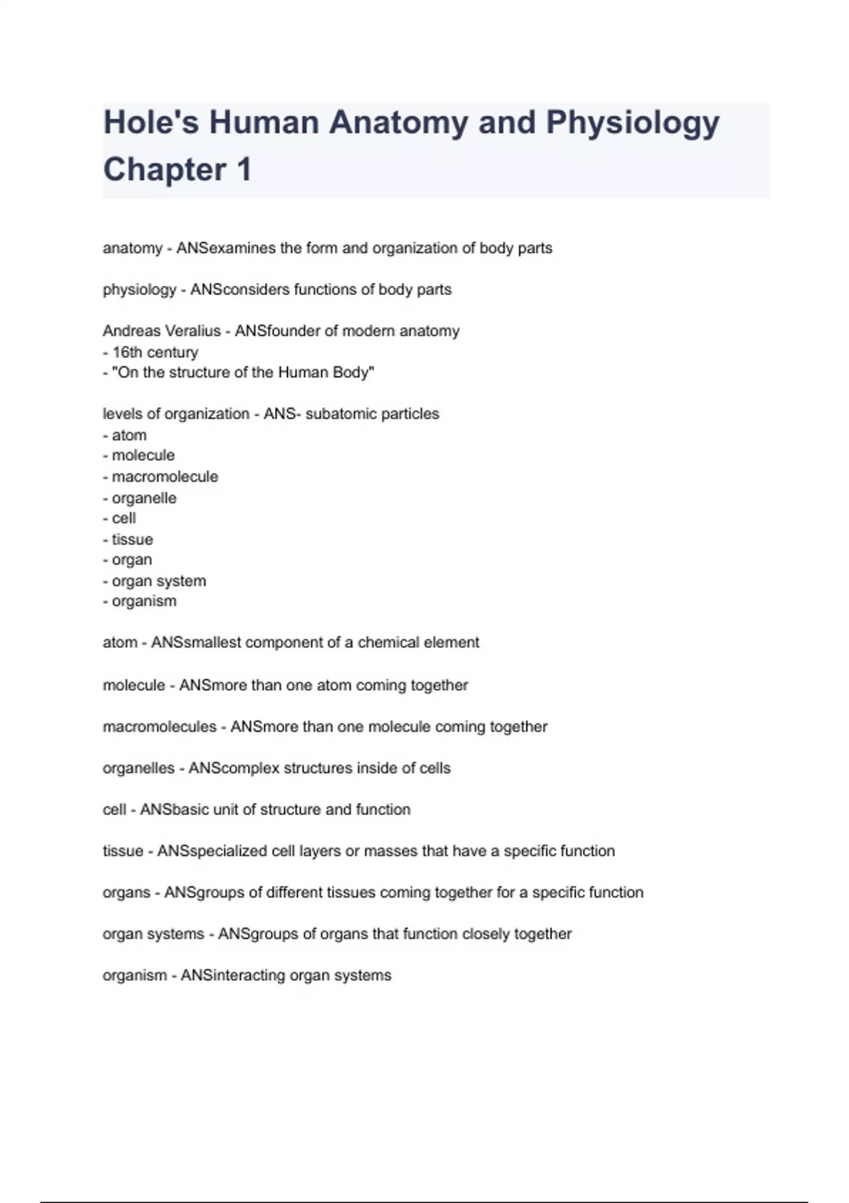Holes Human Anatomy and Physiology 16th Edition Welsh Test Bank with
