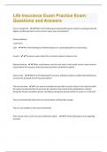 Life insurance exam Bundled Exams with complete solutions