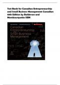 Test Bank for Canadian Entrepreneurship  and Small Business Management Canadian  10th Edition by Balderson and  Mombourquette ISBN