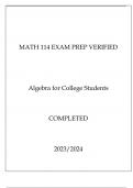 MATH 114 EXAM PREP VERIFIED ALGEBRA FOR COLLEGE STUDENTS COMPLETED 20232024