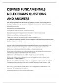 DEFINED FUNDAMENTALS NCLEX EXAMS QUESTIONS  AND ANSWERS 