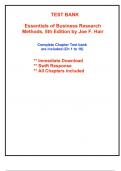 Test Bank for Essentials of Business Research Methods&comma; 5th Edition Hair &lpar;All Chapters included&rpar;