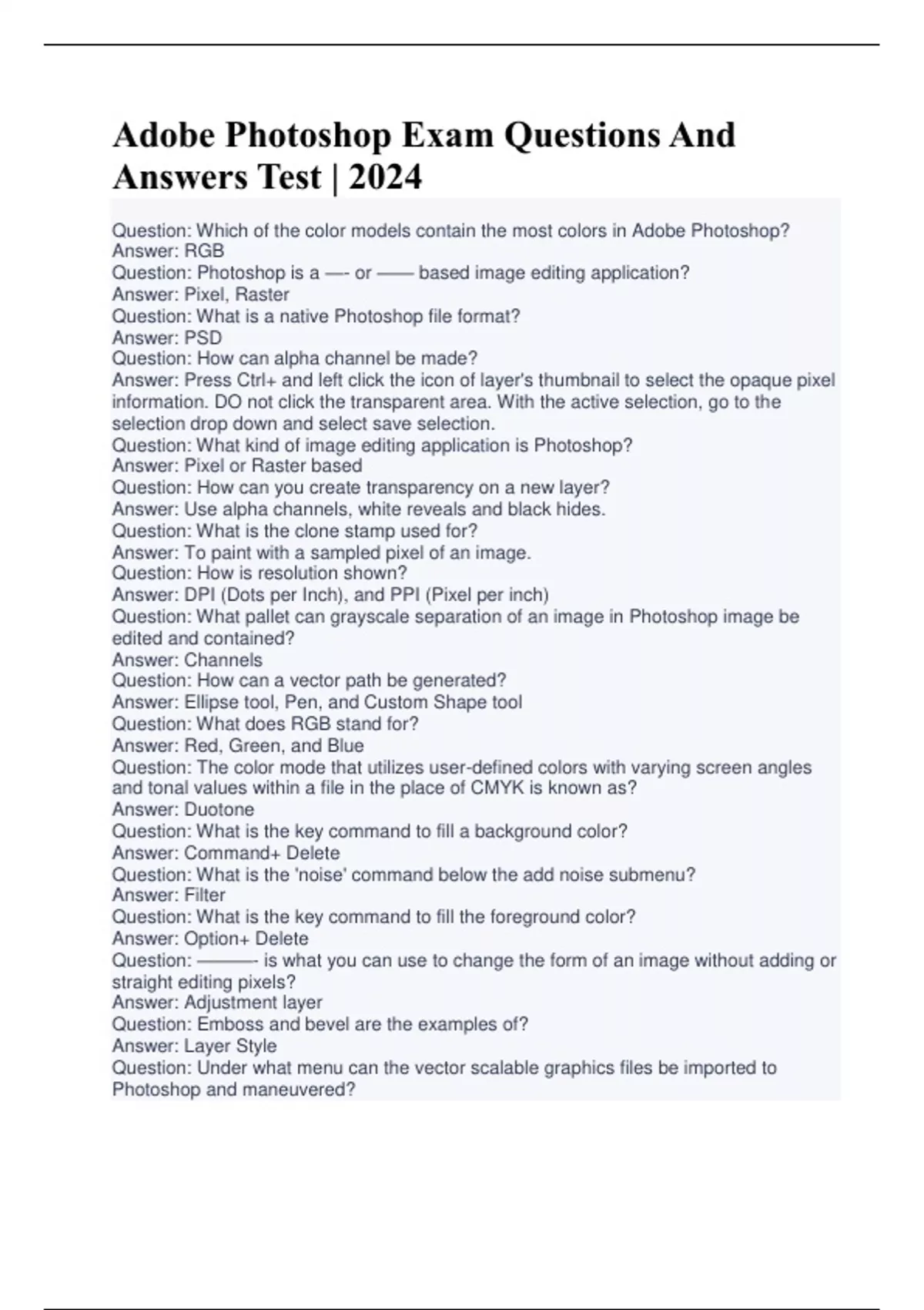 Adobe Exam Questions And Answers Test 2024 Adobe