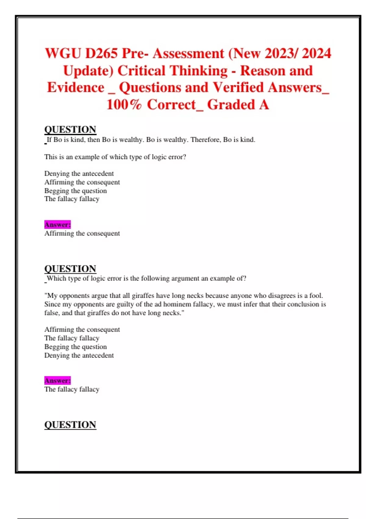 wgu critical thinking and logic objective assessment answers d265