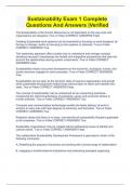 Sustainability Exam 1 Complete Questions And Answers &vert;Verified