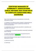 CERTIFIED MANAGER OF COMMUNITY ASSOCIATIONS &lpar;CMCA&rpar; REVISED 2024 EXAM WITH 70 COMPLETE QUESTIONS WELL ANSWERE