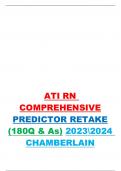 ATI RN  COMPREHENSIVE PREDICTOR RETAKE &lpar;180Q & As&rpar; 20232024 CHAMBERLAIN ATI RN COMPREHENSIVE PREDICTOR RETAKE &lpar;177Q & As&rpar; 2023 CHAMBERLAIN