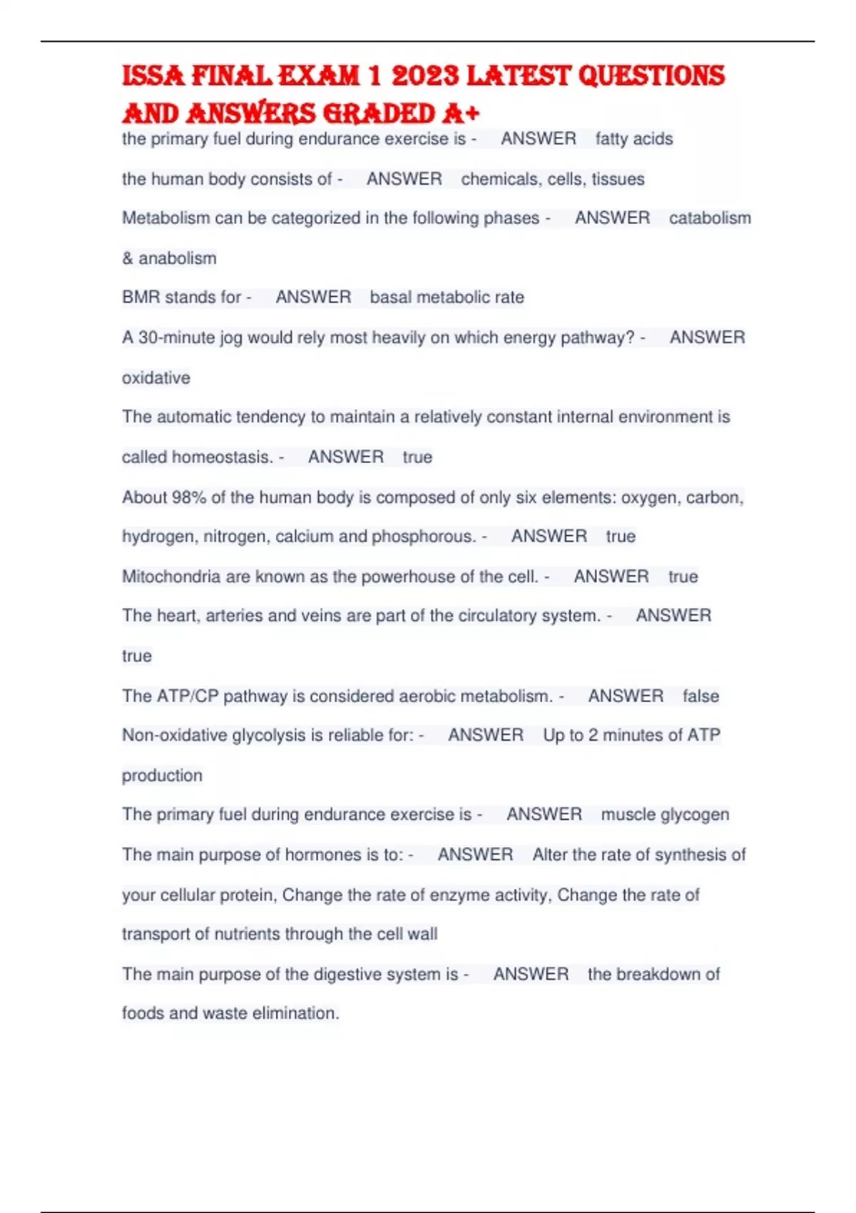 ISSA FInAl ExAm 1 2023 lATEST QUESTIOnS AnD AnSWERS GRADED A+ - ISSA ...