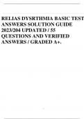 RELIAS DYSRTHMIA BASIC TEST ANSWERS SOLUTION GUIDE 2023/204 UPDATED / 55 QUESTIONS AND VERIFIED ANSWERS / GRADED A+.