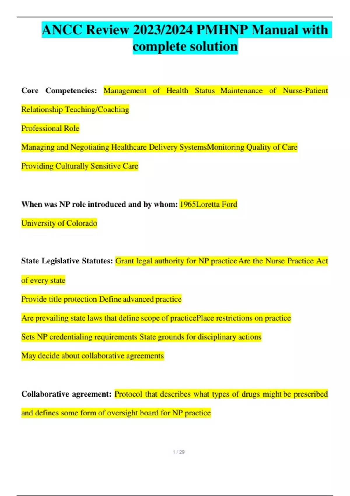 ANCC Review 2023/2024 PMHNP Manual Questions with complete solution ...