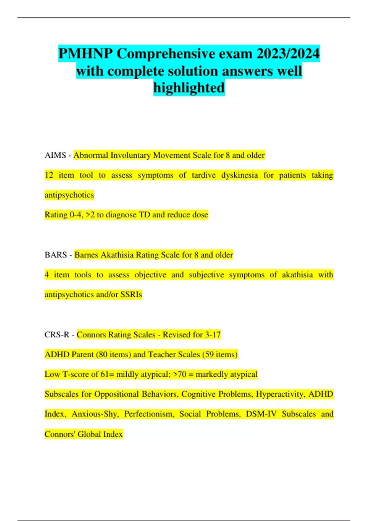 PMHNP Comprehensive exam 2023/2024 Questions with complete solution ...