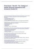 Final Exam - Nur101 - Pa. College of Health Sciences (Questions And Answers) Graded A+